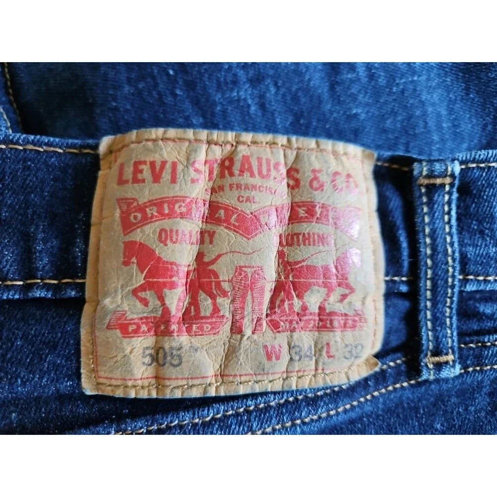 Levis 505 Jeans Mens 34x32 Blue Denim Tapered Leg Dark Wash Casual